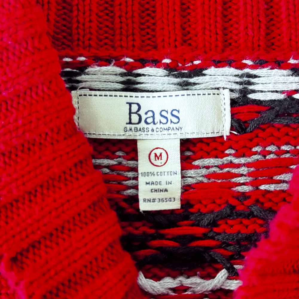 Bass G.H. Bass & Co Women's Red Fair Isle Cotton Shawl Collar Cardigan Sweater M - Picture 2 of 13